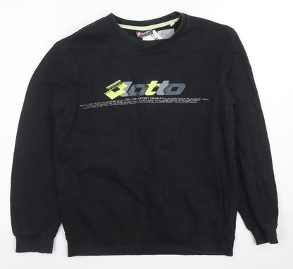 Lotto Boys Black Sweatshirt M Long Sleeve Crew Neck Cotton Pullover