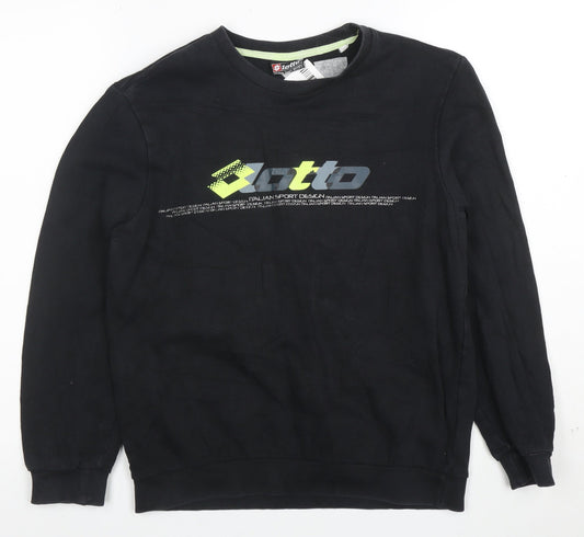 Lotto Boys Black Sweatshirt M Long Sleeve Crew Neck Cotton Pullover