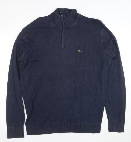Lacoste Men's Blue Cotton 1/2 Zip High Neck Jumper XL