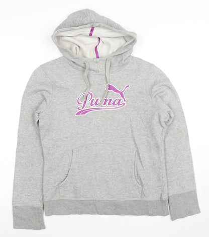 Puma Women's Grey Hoodie Size 10 Pullover with Logo and Pockets