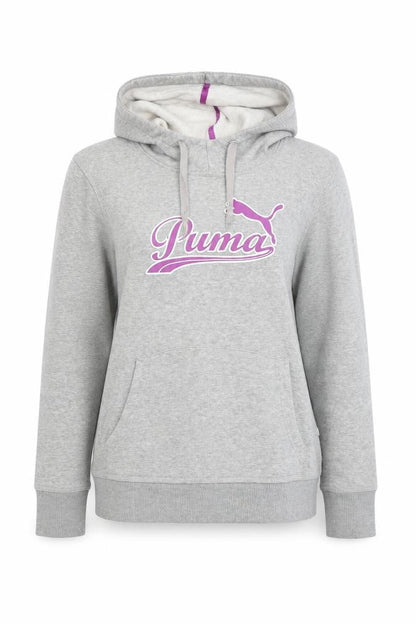 Puma Women's Grey Hoodie Size 10 Pullover with Logo and Pockets