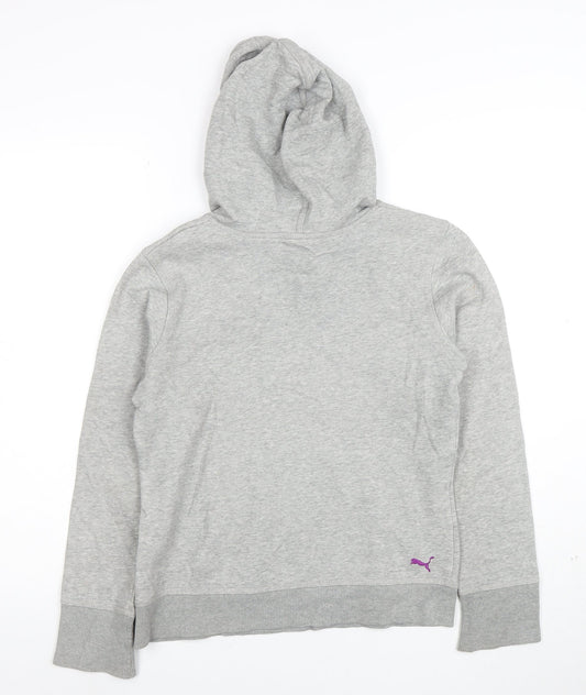 Puma Women's Grey Hoodie Size 10 Pullover with Logo and Pockets