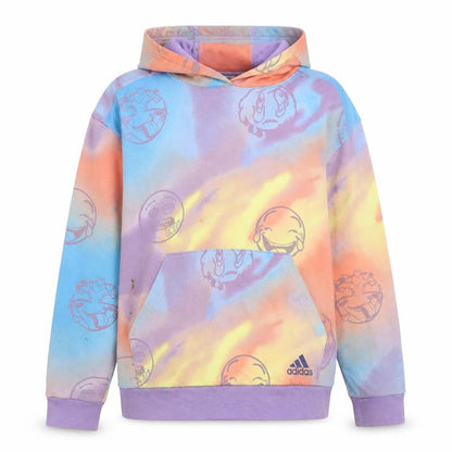 Front view of Adidas Teens Multicoloured Tie-Dye Pullover Hoodie, size 14/16, Cotton Blend