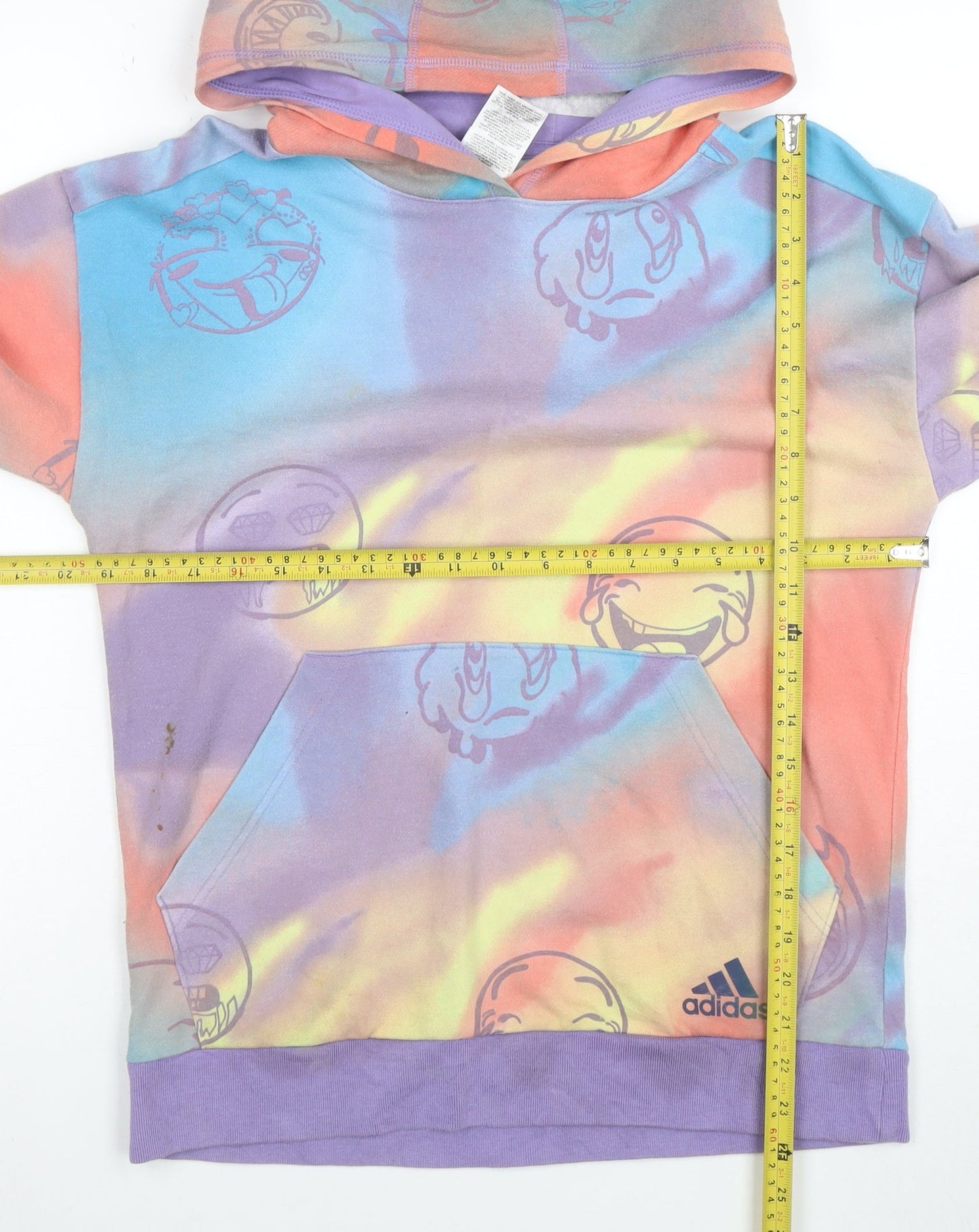 Adidas Teens Multicoloured Tie-Dye Pullover Hoodie Size 14/16 Cotton Blend