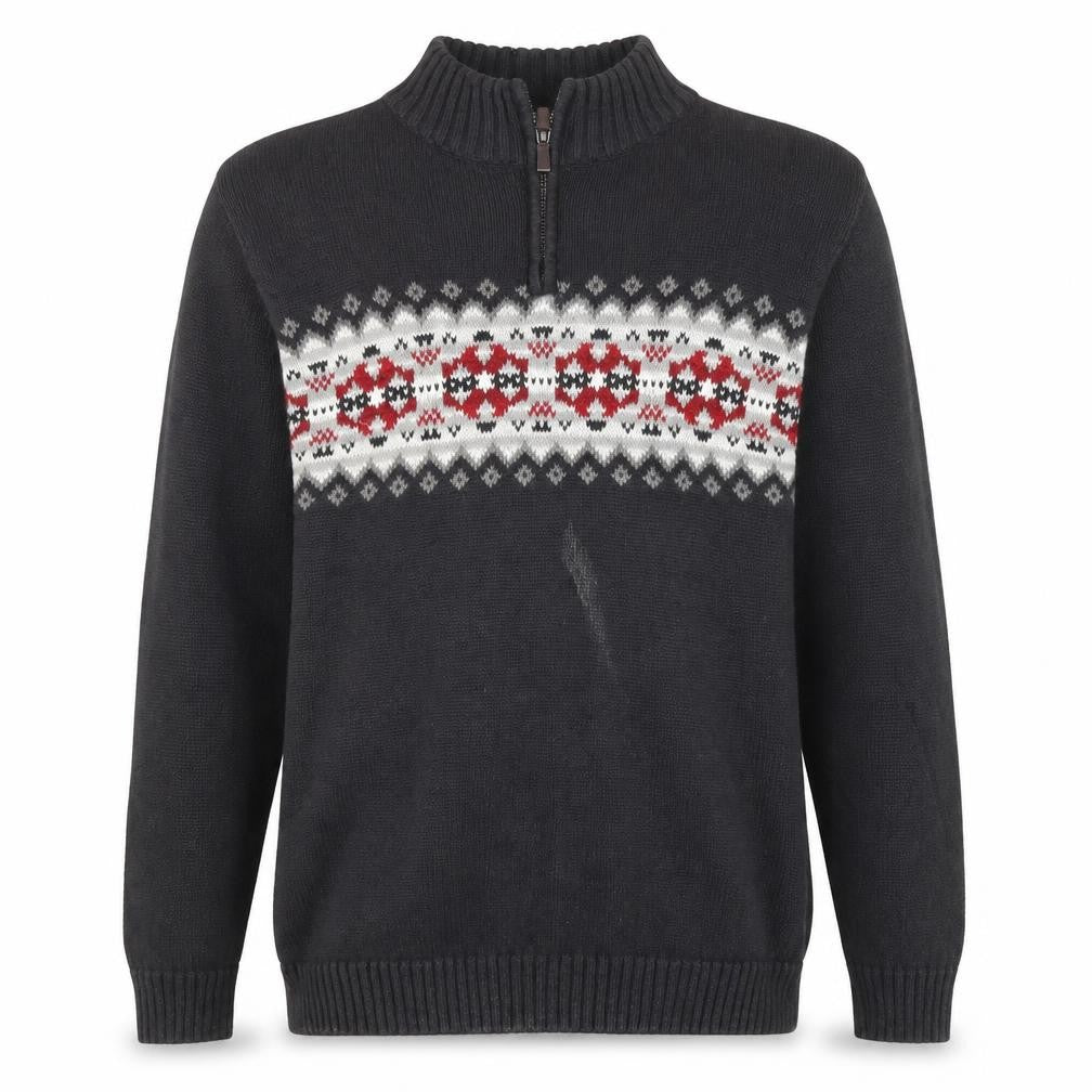 Chaps Men's Grey Fair Isle 1/4 Zip Cotton Ramie Jumper L