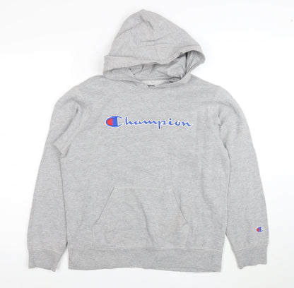 Champion Boys Grey Pullover Hoodie Size 7 Cotton Blend Logo Sweatshirt