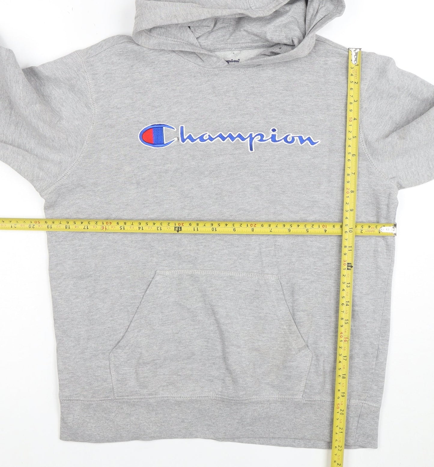 Champion Boys Grey Pullover Hoodie Size 7 Cotton Blend Logo Sweatshirt