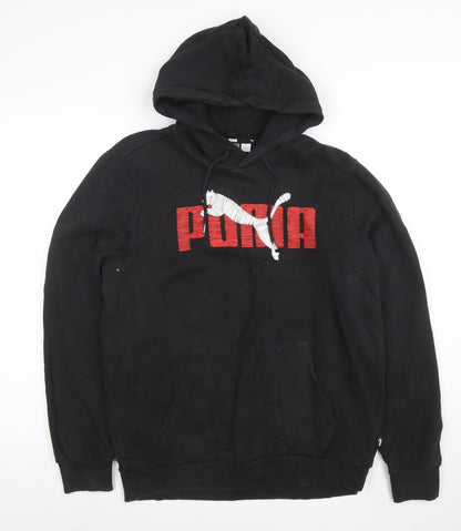 Puma Mens Black Small Pullover Hoodie with Red Logo