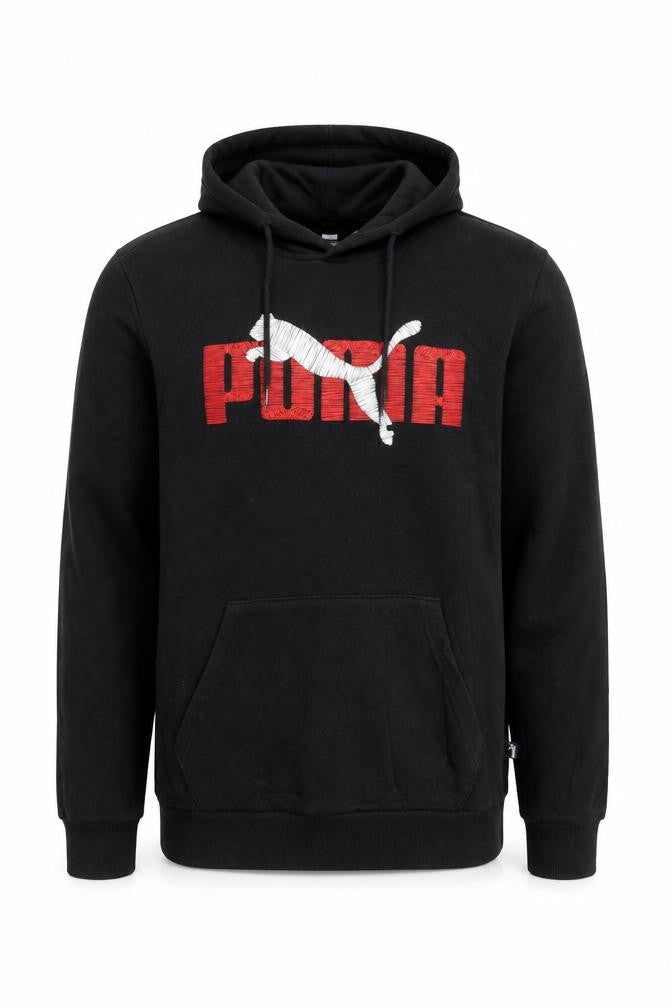 Puma Mens Black Small Pullover Hoodie with Red Logo