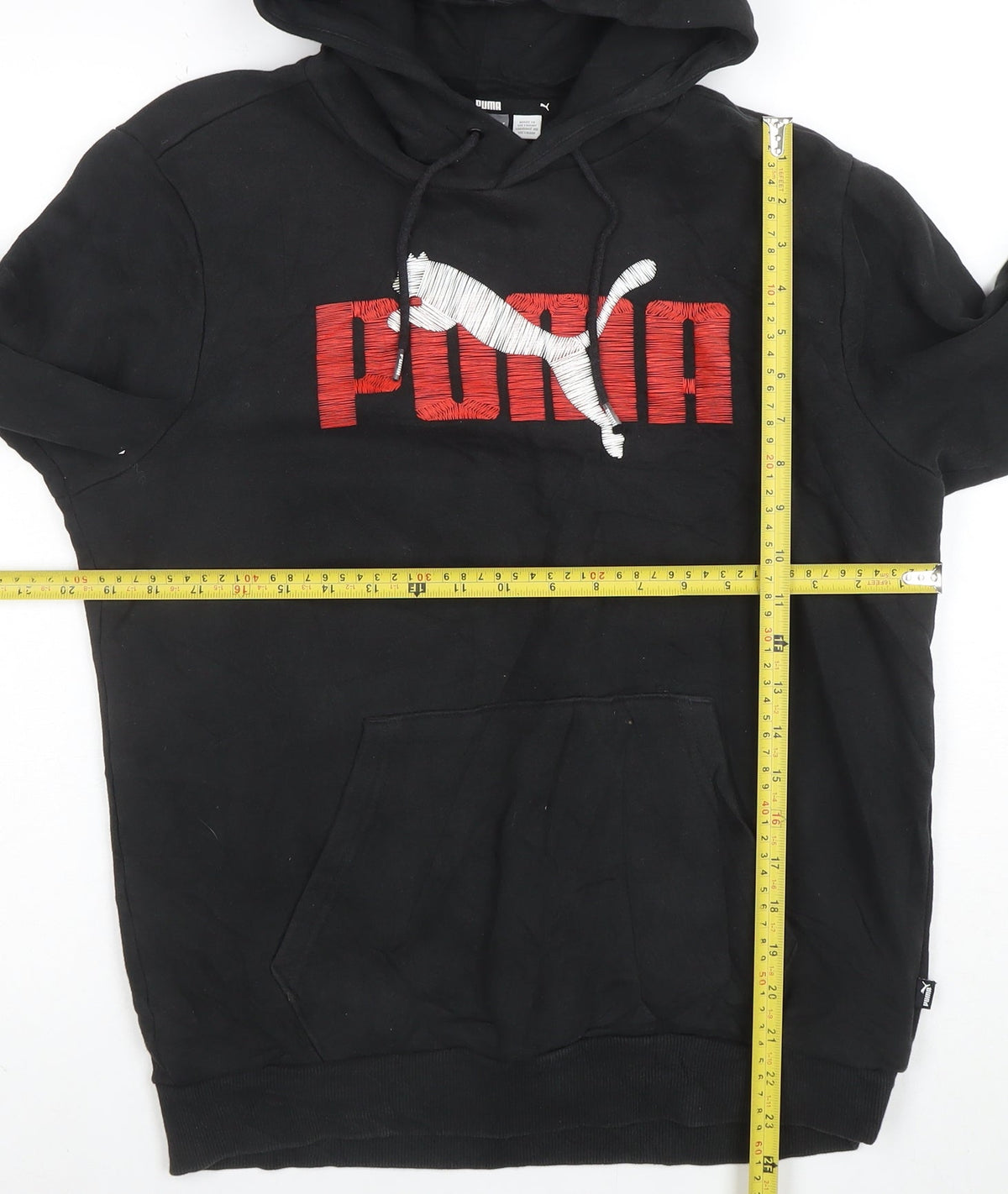 Puma Mens Black Small Pullover Hoodie with Red Logo