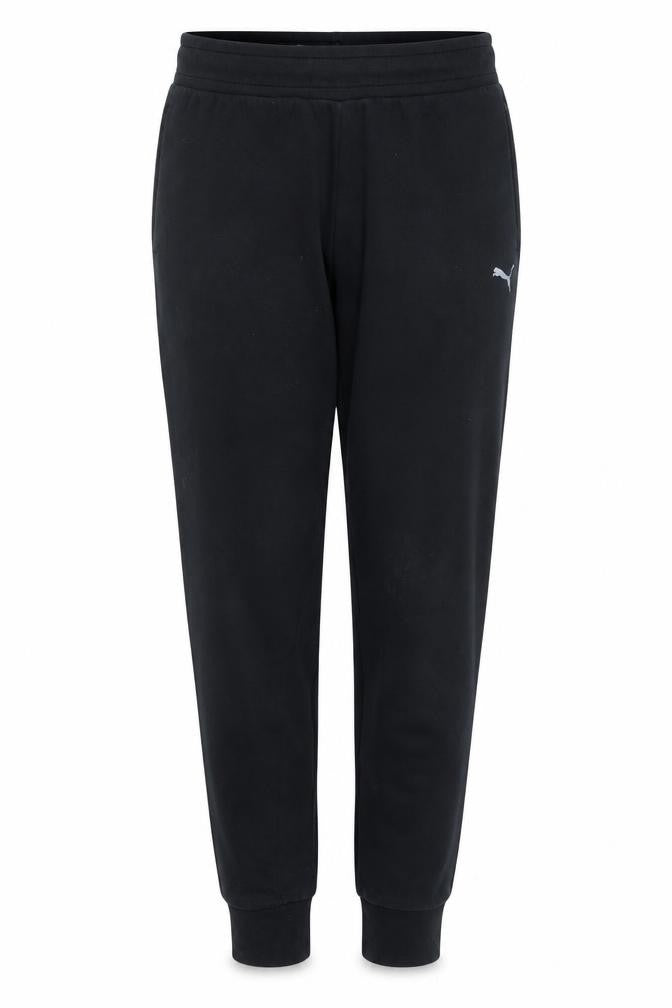 Front view of Puma women’s black jogger trousers, size M, regular fit