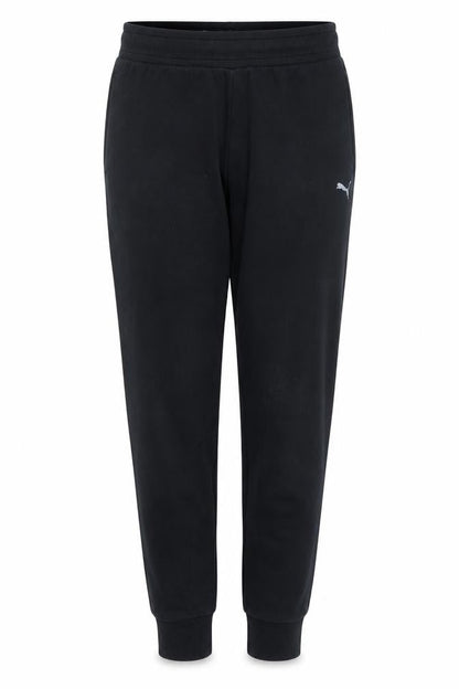 Front view of Puma women’s black jogger trousers, size M, regular fit