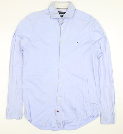Tommy Hilfiger Men's Blue Slim Fit Cotton Button-Up Shirt 15.5