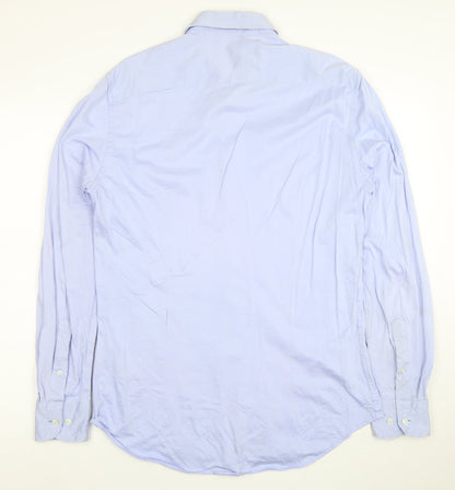 Tommy Hilfiger Men's Blue Slim Fit Cotton Button-Up Shirt 15.5