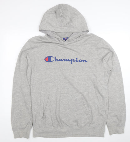 Champion Men's Grey Pullover Hoodie Large Graphic Logo Sports Style