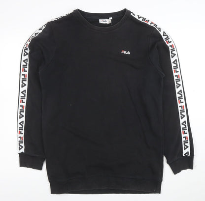 FILA Mens Black Logo Tape Crew Neck Sweatshirt Size M