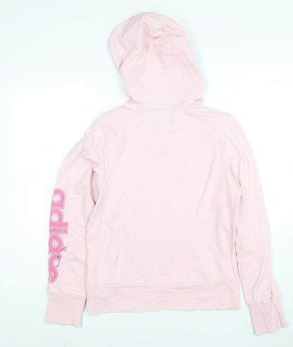 Adidas Women Pink Pullover Hoodie Size 14 Cotton Blend Logo Sleeve