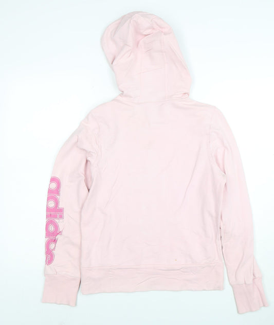Adidas Women Pink Pullover Hoodie Size 14 Cotton Blend Logo Sleeve