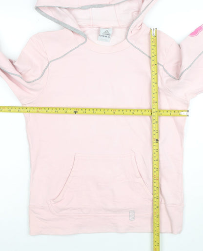 Adidas Women Pink Pullover Hoodie Size 14 Cotton Blend Logo Sleeve