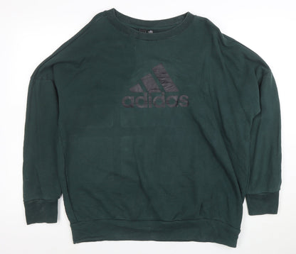 Adidas Womens Green Cotton Pullover Sweatshirt Size L Casual Logo