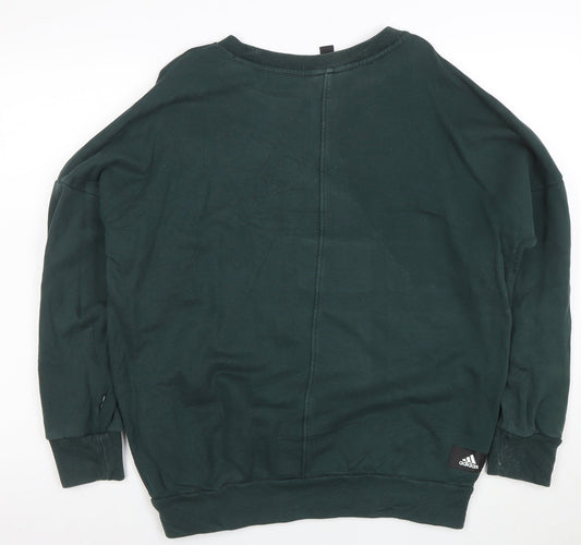 Adidas Womens Green Cotton Pullover Sweatshirt Size L Casual Logo