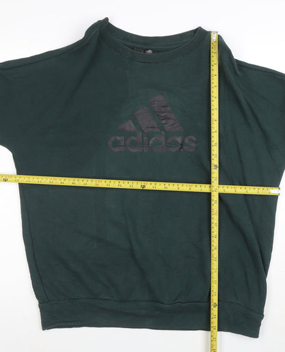 Adidas Womens Green Cotton Pullover Sweatshirt Size L Casual Logo