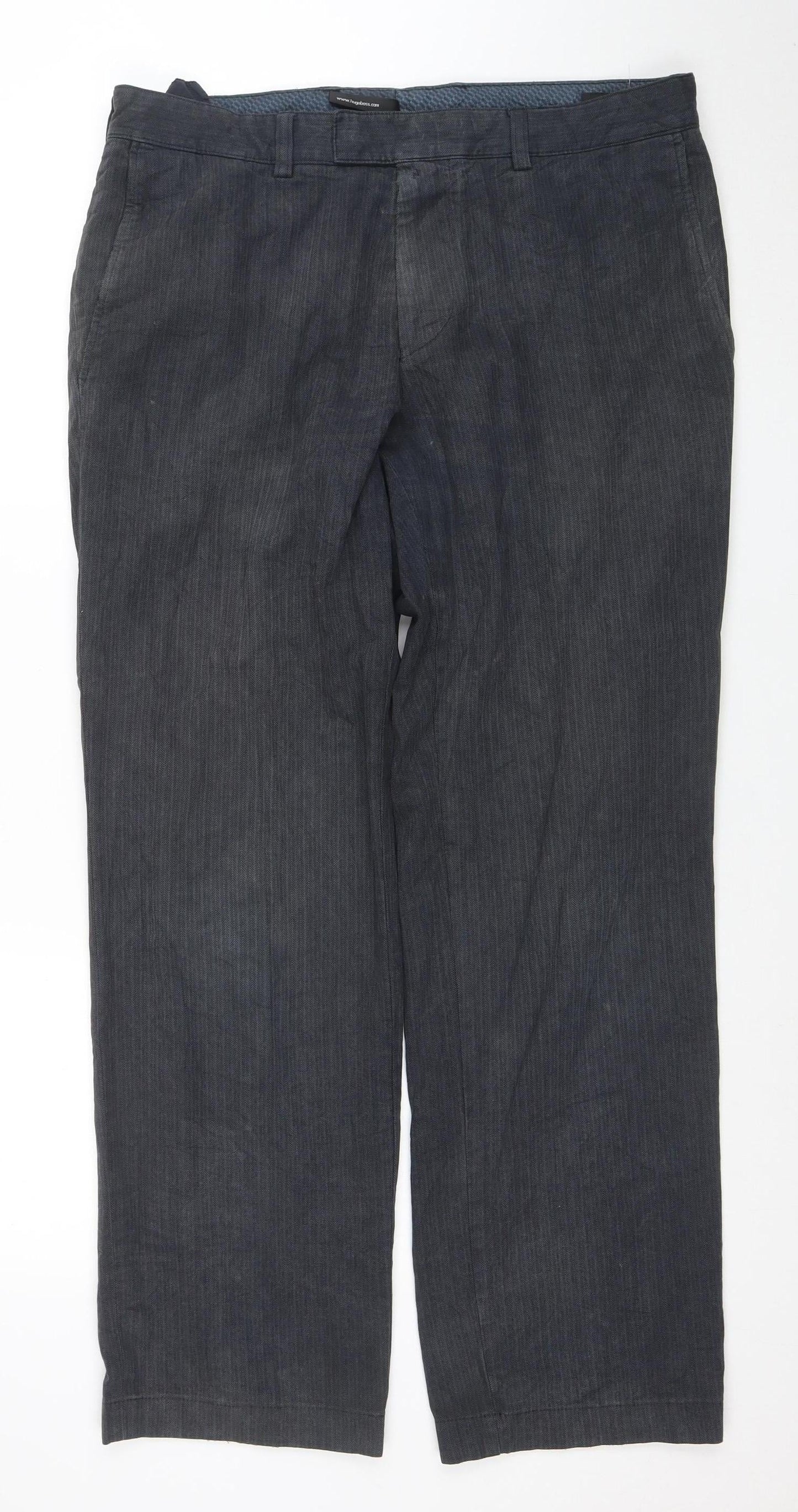 Hugo Boss Men's Grey Herringbone Chino Trousers L 34W 31L