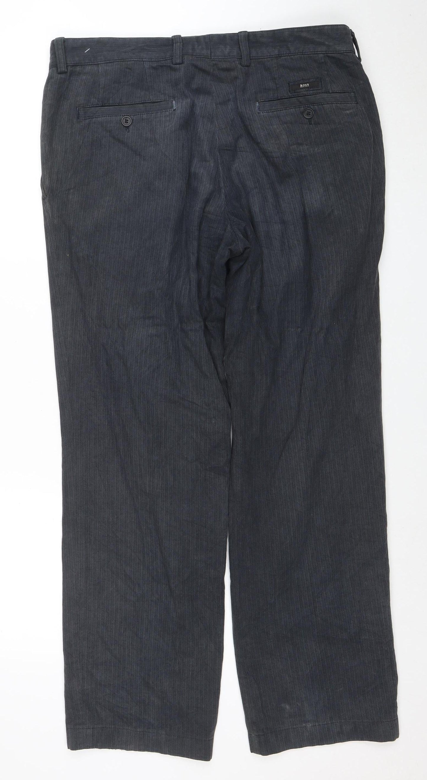 Hugo Boss Men's Grey Herringbone Chino Trousers L 34W 31L