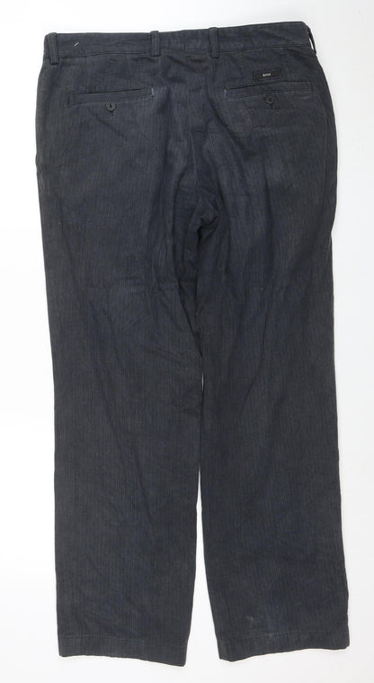 Hugo Boss Men's Grey Herringbone Chino Trousers L 34W 31L