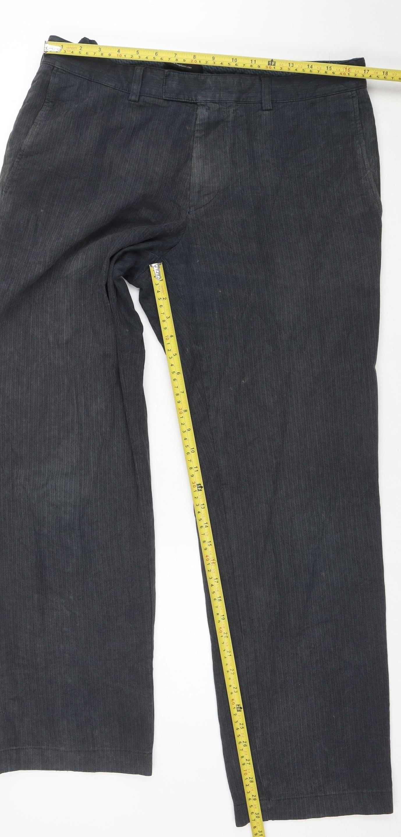 Hugo Boss Men's Grey Herringbone Chino Trousers L 34W 31L