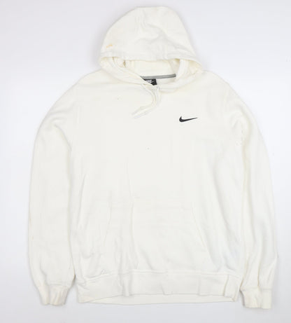 Nike Women White Pullover Hoodie L Drawstring Kangaroo Pocket Casual