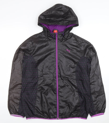Puma Women's Black Polka Dot Hooded Windbreaker Jacket Size L