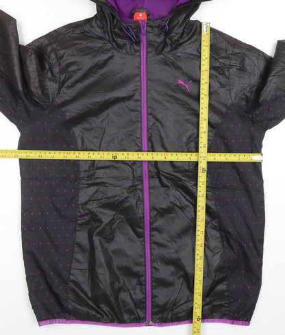 Puma Women's Black Polka Dot Hooded Windbreaker Jacket Size L