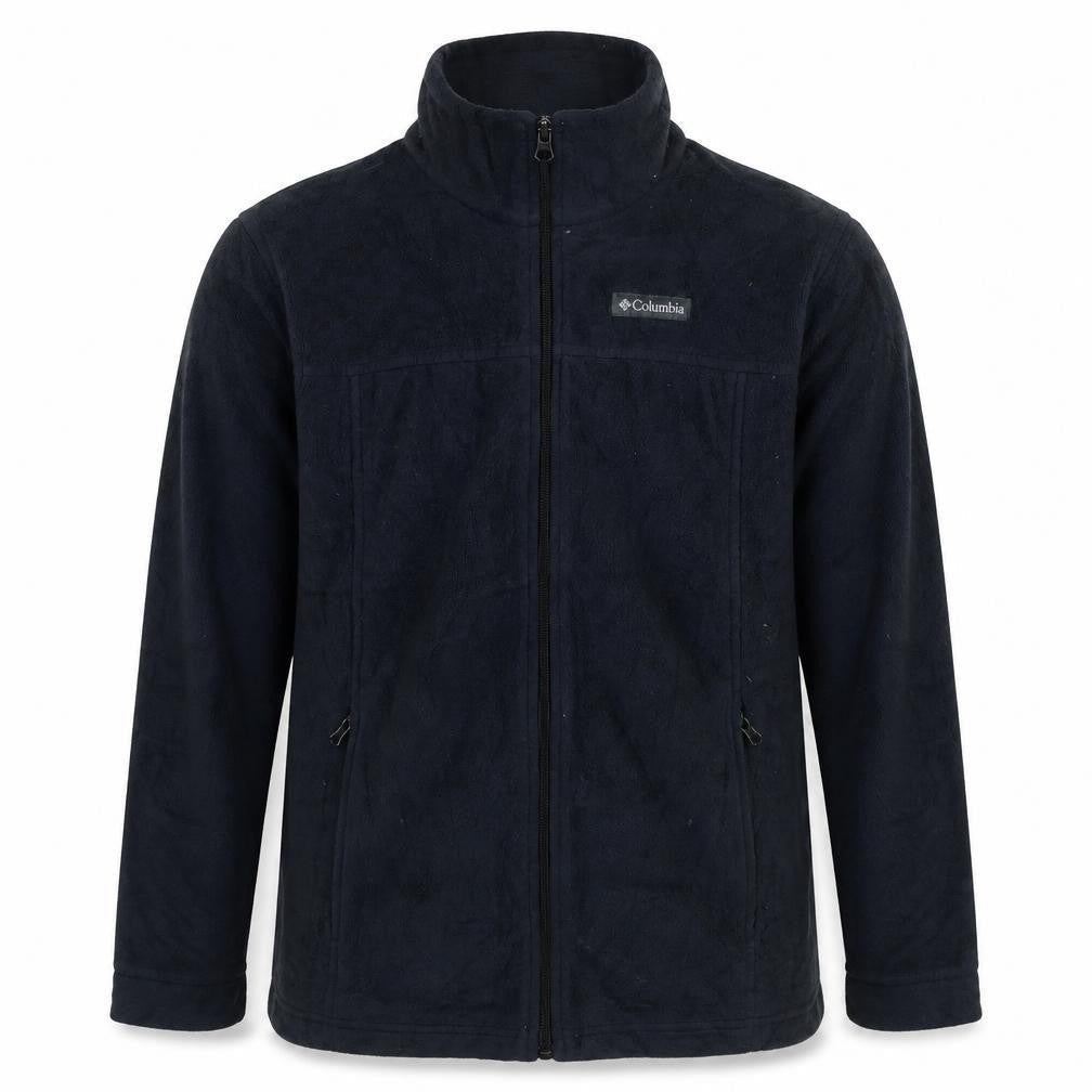 Front view of Columbia boys’ black fleece full zip jacket, size L, warm outdoor layer