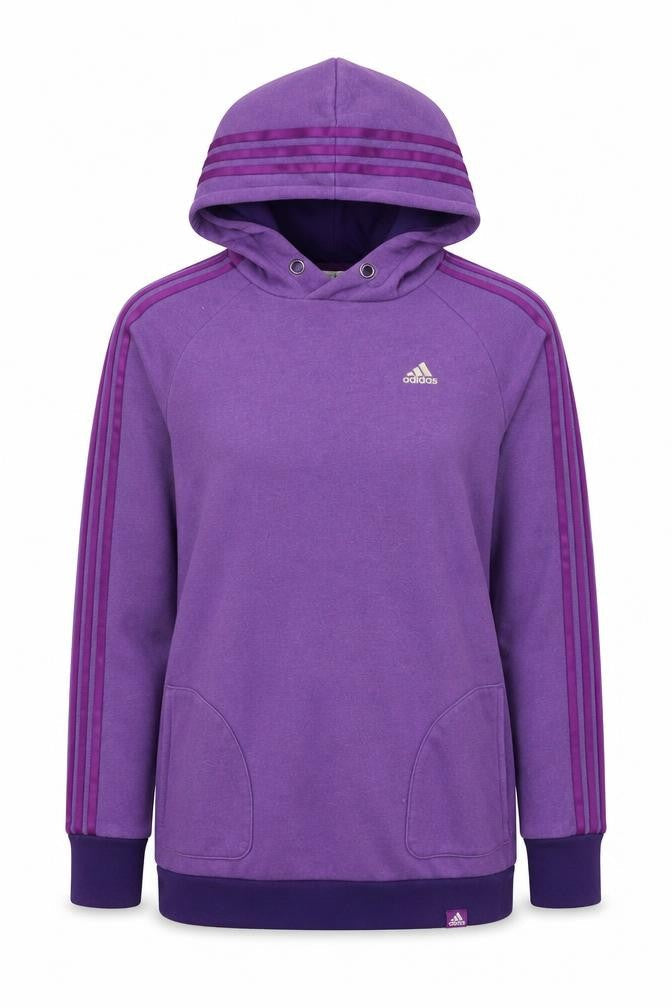 Front view of Adidas Women Purple Pullover Hoodie Sweatshirt UK S 8-10 Cotton Blend