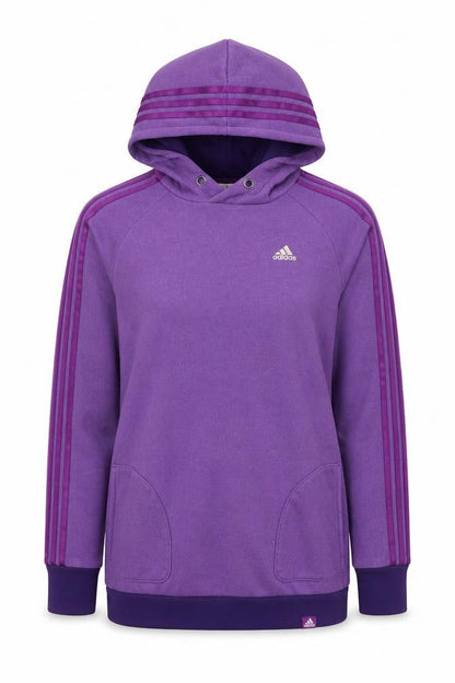 Front view of Adidas Women Purple Pullover Hoodie Sweatshirt UK S 8-10 Cotton Blend