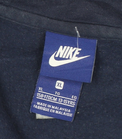 Nike Boys Navy Blue Full Zip Hoodie XL 13-15 Years Cotton Blend