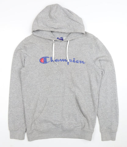Champion Men's Grey Pullover Hoodie L Logo Graphic Sweatshirt