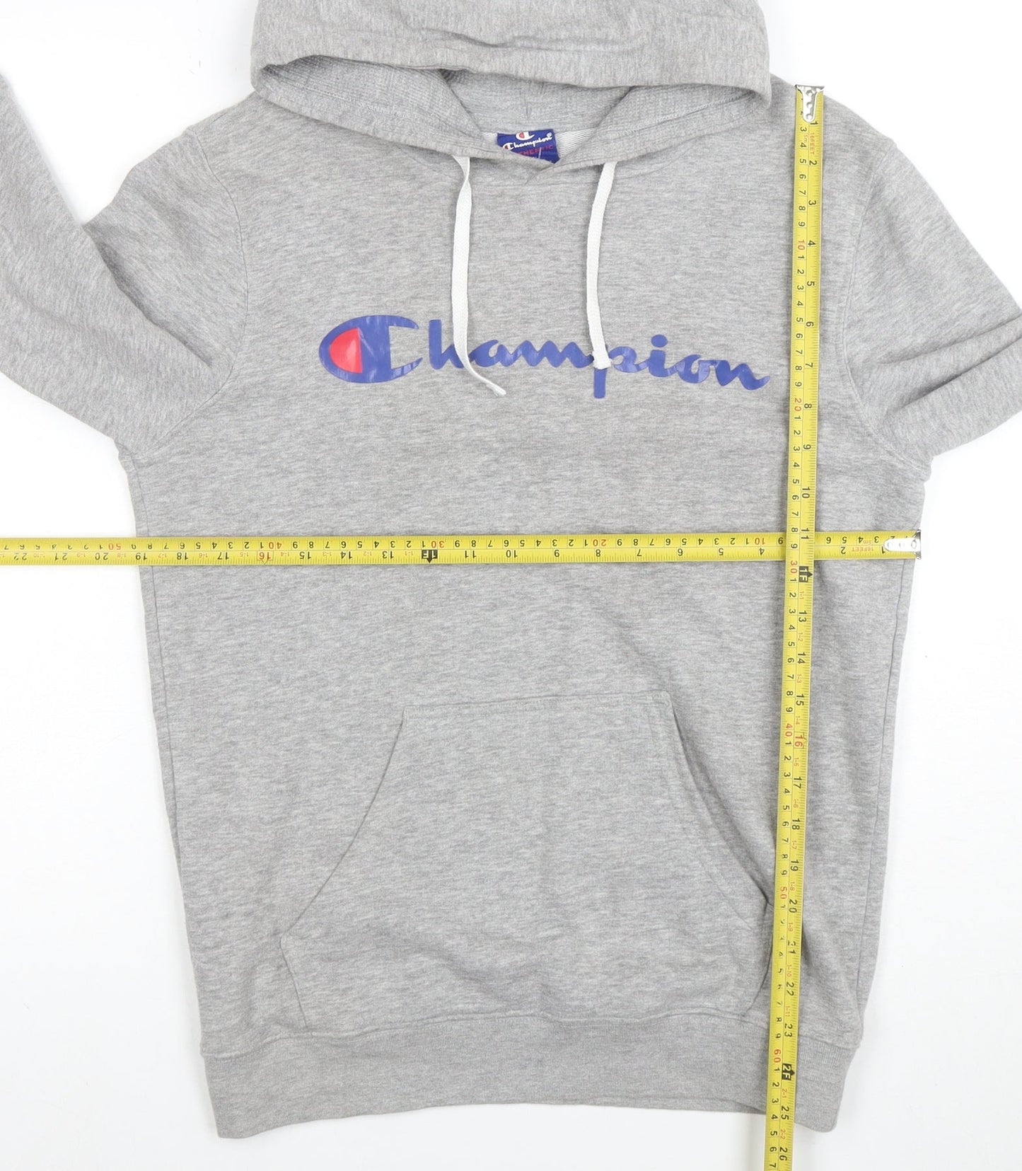 Champion Men's Grey Pullover Hoodie L Logo Graphic Sweatshirt