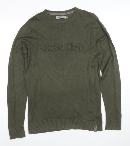 Calvin Klein Men’s Green Cotton Crew Neck Pullover Jumper Size S