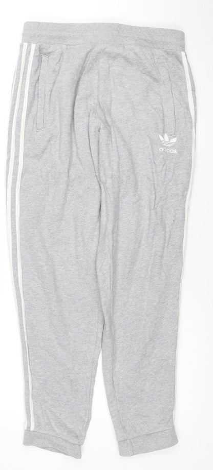 Adidas Mens Grey Jogger Trousers Medium Regular Fit Cotton Blend