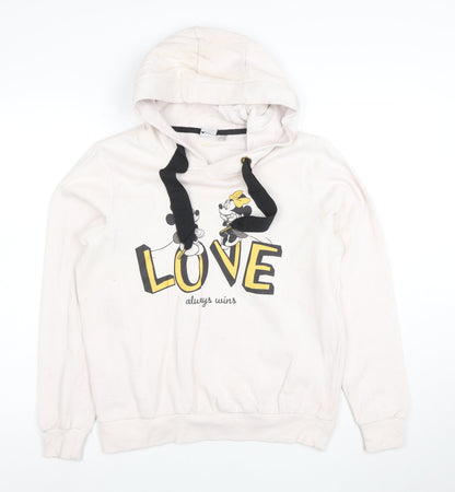Disney Mickey Mouse Women's Beige Hoodie S Love Always Wins Graphic