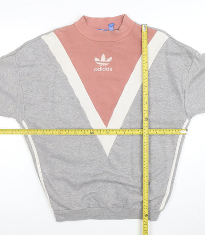 Adidas Womens Grey & Pink Crew Neck Pullover Sweatshirt Size 10 M
