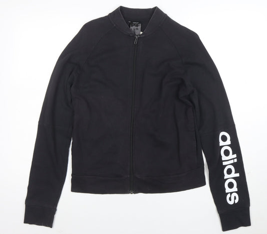 Adidas Women Black Full Zip Sweatshirt Size M Cotton Blend