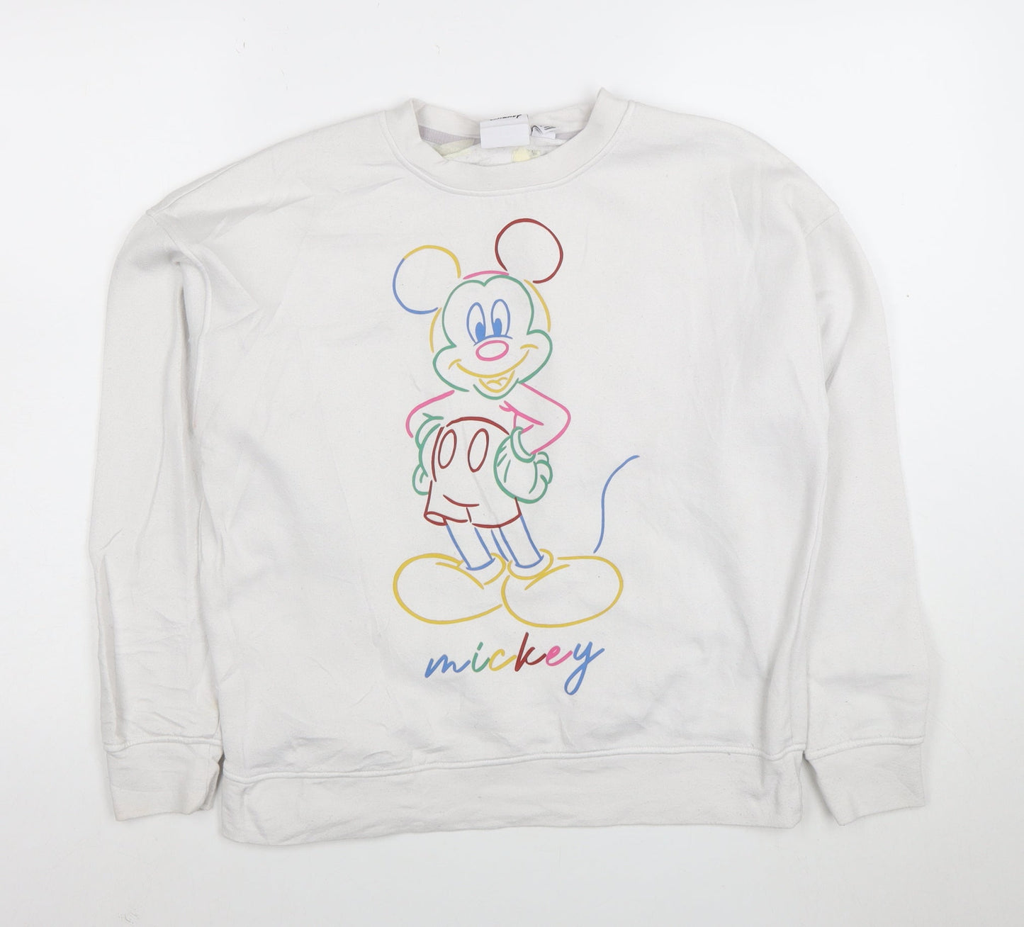 Disney Women White 2XS Pullover Sweatshirt Mickey Mouse Graphic