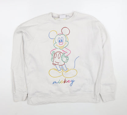 Disney Women White 2XS Pullover Sweatshirt Mickey Mouse Graphic