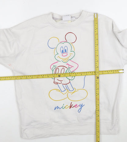 Disney Women White 2XS Pullover Sweatshirt Mickey Mouse Graphic