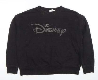 Disney Women Black Small Pullover Sweatshirt Logo Cotton Blend