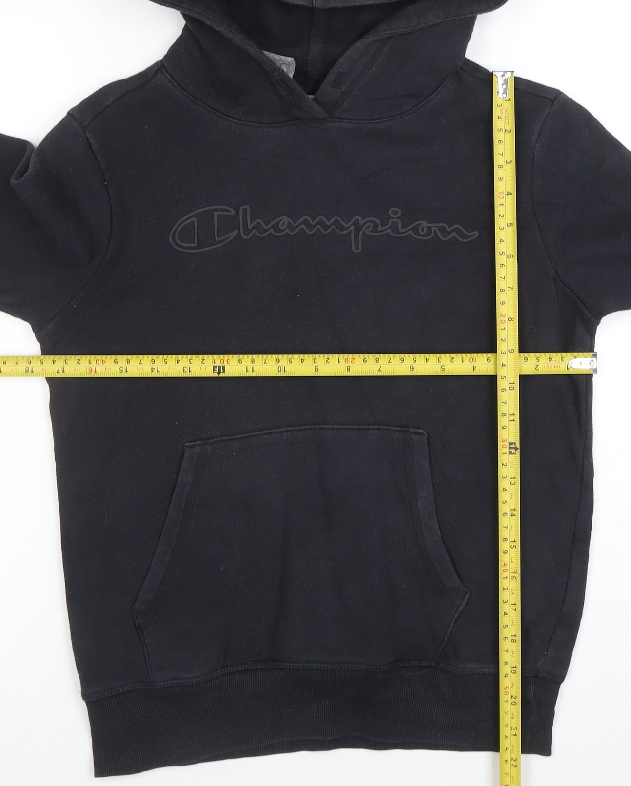 Champion Boys Black Small Pullover Hoodie Cotton Blend Kangaroo Pocket
