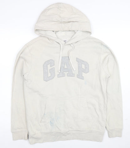 GAP Mens Beige Pullover Hoodie XS Logo Fleece Cotton Blend